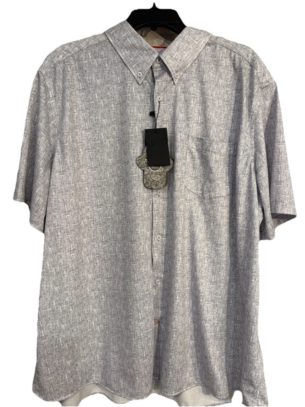 NWT Visconti Black Melange Short-Sleeve Button-Down Shirt Grey White Size XXL
